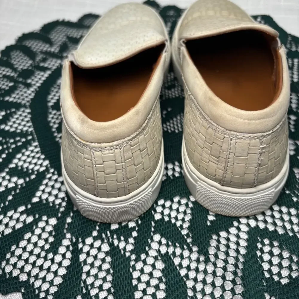 Aquatalia Ashlynn Embossed Calf Size 7 Cream/Grey Woven Leather Made Italy